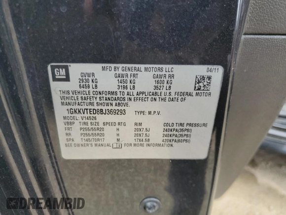 2011 GMC Acadia Denali with VIN 1GKKVTED8BJ369293, listed as a Copart auction lot 49115815 with Not Provided miles and Salvage Title. Bid and sale history available at carsss.com. Image 13.