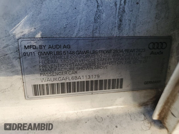 2011 Audi S4 Prestige with VIN WAUKGAFL6BA113179, listed as a Copart auction lot 84441744 with 0 mi miles and Salvage Title. Bid and sale history available at carsss.com. Image 12.