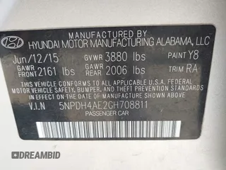 2016 Hyundai Elantra SE with VIN 5NPDH4AE2GH708811, listed as a IAAI auction lot 42773202 with 107,362 mi miles and . Bid and sale history available at DreamBid. Image 9.