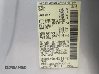 2011 Nissan Frontier Pro-4X с VIN 1N6AD0EV0BC415542, выставлен на аукционе IAAI как лот 42455036 с пробегом 153 099 миль миль и . История ставок и продаж доступна на DreamBid. Изображение 9.