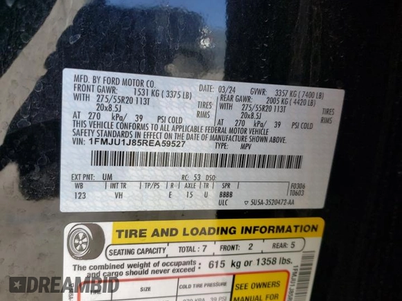 2024 Ford Expedition XLT with VIN 1FMJU1J85REA59527, listed as a Copart auction lot 46832645 with 13,065 mi miles and Salvage Title. Bid and sale history available at carsss.com. Image 15.