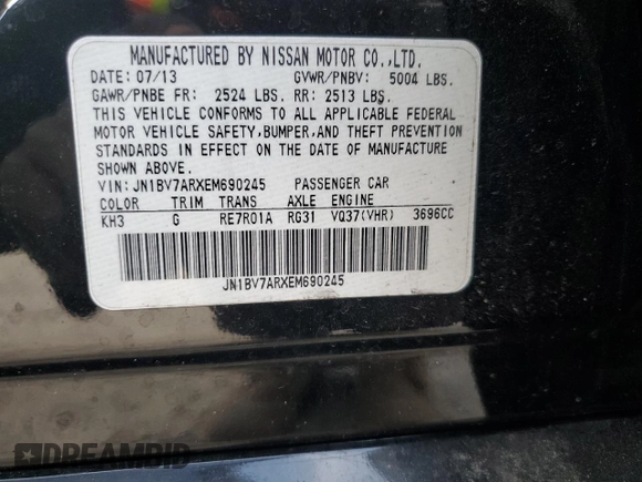 2014 Infiniti Q50 Sport with VIN JN1BV7ARXEM690245, listed as a Copart auction lot 47778955 with 143,477 mi miles and Salvage Title. Bid and sale history available at DreamBid. Image 12.
