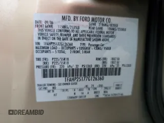 2007 Ford Five Hundred Limited с VIN 1FAHP25177G126360, выставлен на аукционе Copart как лот 55829575 с пробегом 135 883 миль миль и Списание • Salvage title. История ставок и продаж доступна на DreamBid. Изображение 12.