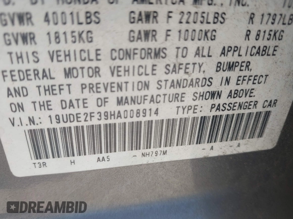 2017 Acura ILX with VIN 19UDE2F39HA008914, listed as a IAAI auction lot 42068879 with 150,139 mi miles and . Bid and sale history available at DreamBid. Image 9.