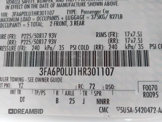 2017 Ford Fusion Hybrid SE with VIN 3FA6P0LU1HR301107, listed as a IAAI auction lot 41932701 with 177,983 mi miles and . Bid and sale history available at DreamBid. Image 9.
