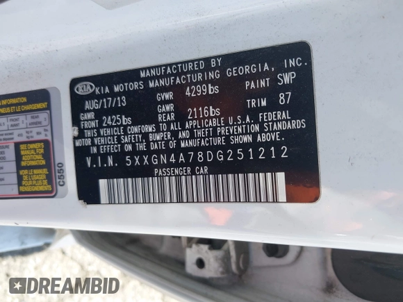 2013 Kia Optima EX с VIN 5XXGN4A78DG251212, выставлен на аукционе IAAI как лот 42397351 с пробегом 244 699 миль миль и . История ставок и продаж доступна на DreamBid. Изображение 9.