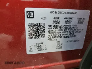 2025 Chevrolet TrailBlazer LT with VIN KL79MPSL7SB184868, listed as a Copart auction lot 53916005 with 399 mi miles and Clean Title. Bid and sale history available at DreamBid. Image 12.