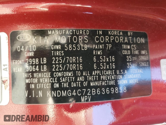 2011 Kia Sedona LX with VIN KNDMG4C72B6369858, listed as a Copart auction lot 70339124 with 165,640 mi miles and Salvage Title. Bid and sale history available at carsss.com. Image 13.