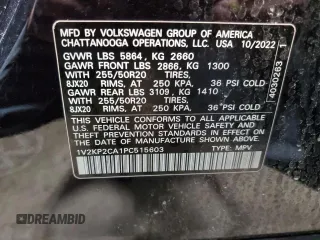 2023 Volkswagen Atlas SE with VIN 1V2KP2CA1PC515603, listed as a Copart auction lot 87450804 with 45,643 mi miles and Salvage title. Bid and sale history available at DreamBid. Image 15.