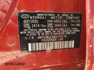 2021 Genesis G70 3.3T with VIN KMTG74LE2MU074173, listed as a Copart auction lot 58236675 with 65,665 mi miles and Salvage title. Bid and sale history available at DreamBid. Image 12.