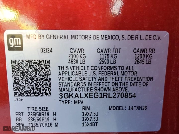 2024 GMC Terrain Denali with VIN 3GKALXEG1RL270854, listed as a Copart auction lot 47310935 with 9,698 mi miles and Salvage Title. Bid and sale history available at carsss.com. Image 14.