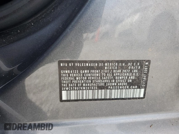 2019 Volkswagen Jetta S with VIN 3VWC57BU7KM201625, listed as a Copart auction lot 54822215 with Not provided miles and Salvage title. Bid and sale history available at DreamBid. Image 12.