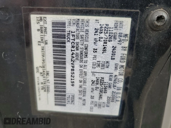 1997 Ford Ranger XL with VIN 1FTCR14A2VPB52159, listed as a Copart auction lot 63452045 with 207,582 mi miles and Salvage title. Bid and sale history available at DreamBid. Image 12.