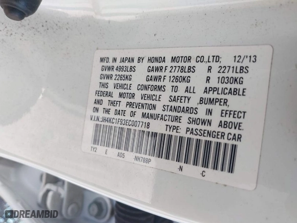 2014 Acura RLX Advance Pkg with VIN JH4KC1F93EC007718, listed as a IAAI auction lot 41622363 with 66,130 mi miles. Bid and sale history available at carsss.com. Image 9.
