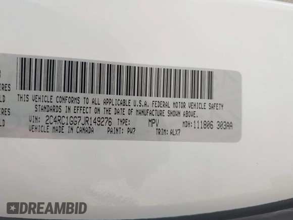 2018 Chrysler Pacifica Limited с VIN 2C4RC1GG7JR149276, выставлен на аукционе IAAI как лот 42118109 с пробегом 106 470 миль миль и . История ставок и продаж доступна на DreamBid. Изображение 9.