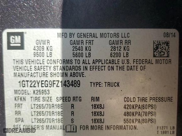2015 GMC Sierra 2500HD SLE with VIN 1GT22YEG9FZ143489, listed as a Copart auction lot 46881705 with 75,373 mi miles and Clean Title. Bid and sale history available at carsss.com. Image 12.
