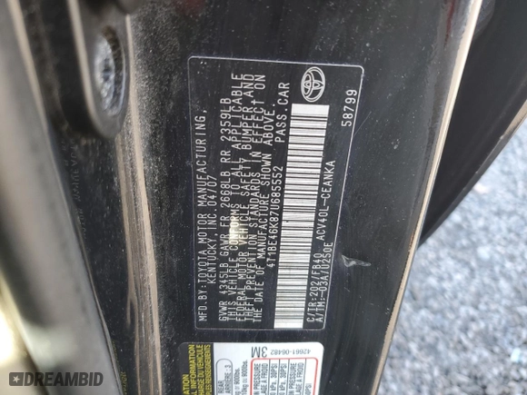 2007 Toyota Camry CE with VIN 4T1BE46K87U685552, listed as a Copart auction lot 47077805 with 234,347 mi miles and Non Repairable. Bid and sale history available at carsss.com. Image 12.