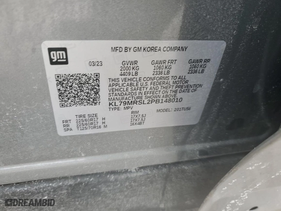 2023 Chevrolet TrailBlazer LT with VIN KL79MRSL2PB148010, listed as a Copart auction lot 43764795 with 50,082 mi miles and Salvage Title. Bid and sale history available at carsss.com. Image 13.