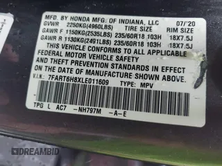 2020 Honda CR-V EX-L with VIN 7FART6H8XLE011609, listed as a IAAI auction lot 41573897 with 95,966 mi miles and . Bid and sale history available at DreamBid. Image 9.