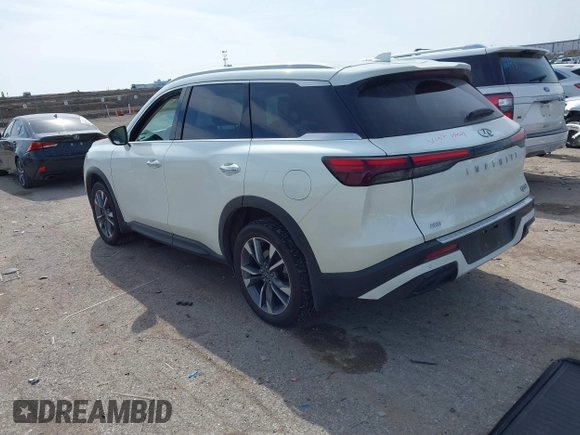 2023 Infiniti QX60 Luxe with VIN 5N1DL1FS8PC371340, listed as a IAAI auction lot 41579561 with 13,074 mi miles and . Bid and sale history available at DreamBid. Image 3.