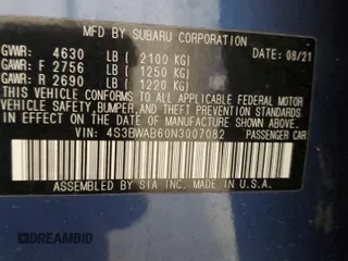 2022 Subaru Legacy with VIN 4S3BWAB60N3007082, listed as a Copart auction lot 77768004 with 70,020 mi miles and Salvage title. Bid and sale history available at DreamBid. Image 12.