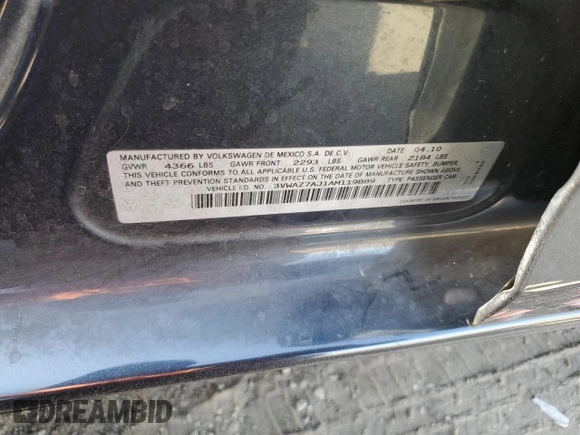 2010 Volkswagen Jetta Limited Edition with VIN 3VWAZ7AJ1AM119889, listed as a Copart auction lot 60680275 with 90,778 mi miles and Salvage title. Bid and sale history available at DreamBid. Image 12.