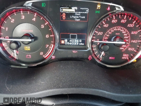2016 Subaru WRX Premium with VIN JF1VA1E67G9834994, listed as a IAAI auction lot 41158411 with 94,033 mi miles. Bid and sale history available at carsss.com. Image 7.