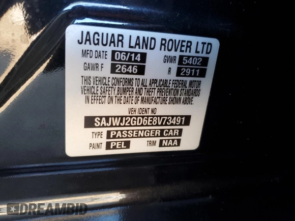 2014 Jaguar XJ Portfolio with VIN SAJWJ2GD6E8V73491, listed as a Copart auction lot 42472345 with 68,747 mi miles and Salvage title. Bid and sale history available at DreamBid. Image 14.