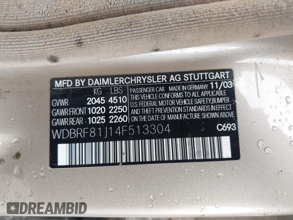2004 Mercedes-Benz C 240 с VIN WDBRF81J14F513304, выставлен на аукционе IAAI как лот 42309645 с пробегом 119 649 миль миль и . История ставок и продаж доступна на DreamBid. Изображение 9.