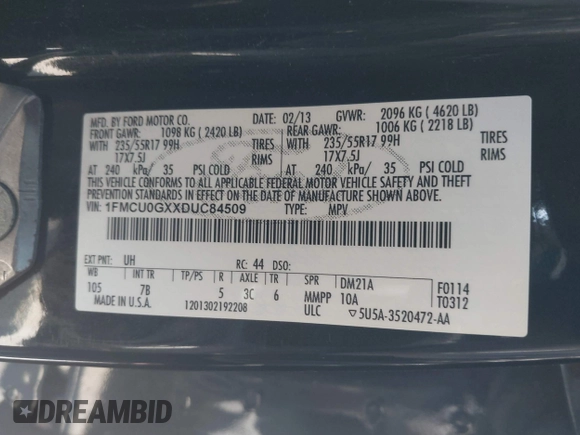 2013 Ford Escape SE с VIN 1FMCU0GXXDUC84509, выставлен на аукционе IAAI как лот 42330862 с пробегом 68 697 миль миль и . История ставок и продаж доступна на DreamBid. Изображение 9.