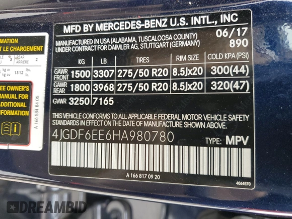 2017 Mercedes-Benz GLS 450 with VIN 4JGDF6EE6HA980780, listed as a Copart auction lot 39303324 with 49,022 mi miles and . Bid and sale history available at DreamBid. Image 13.