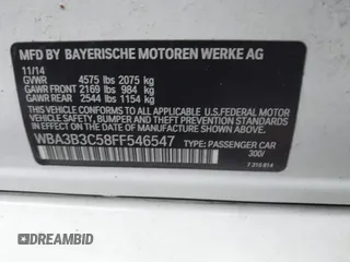 2015 BMW 3 Series 328i xDrive z VIN WBA3B3C58FF546547, wystawiony jako IAAI lot #42110427 z przebiegiem 90 872 mil mil oraz . Historia ofert i sprzedaży dostępna na DreamBid. Obrazek 9.