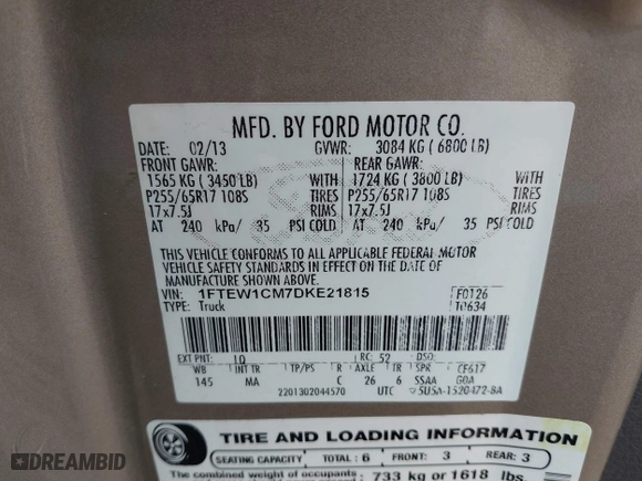 2013 Ford F-150 XL with VIN 1FTEW1CM7DKE21815, listed as a IAAI auction lot 41570720 with 186,398 mi miles. Bid and sale history available at carsss.com. Image 9.