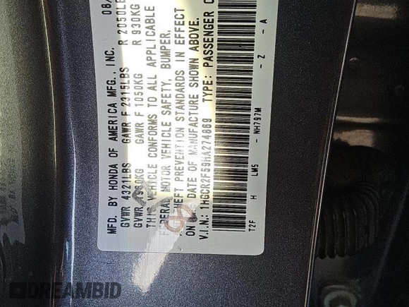 2017 Honda Accord Sedan Sport with VIN 1HGCR2F59HA274869, listed as a Copart auction lot 49770085 with 110,991 mi miles and Salvage Title. Bid and sale history available at carsss.com. Image 12.