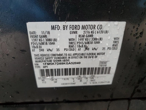2019 Ford Explorer XLT with VIN 1FM5K7D88KGA52040, listed as a Copart auction lot 47555125 with 92,669 mi miles and Salvage Title. Bid and sale history available at carsss.com. Image 13.