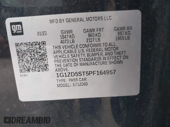 2023 Chevrolet Malibu LT with VIN 1G1ZD5ST5PF164957, listed as a IAAI auction lot 41843792 with 76,063 mi miles and . Bid and sale history available at DreamBid. Image 9.