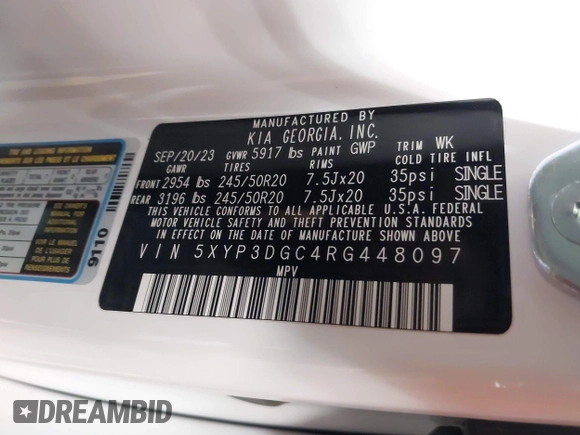 2024 Kia Telluride EX X-Line с VIN 5XYP3DGC4RG448097, выставлен на аукционе IAAI как лот 42261602 с пробегом 29 217 миль миль и . История ставок и продаж доступна на DreamBid. Изображение 9.