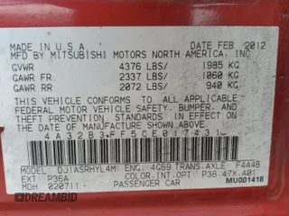 2012 Mitsubishi Galant ES with VIN 4A32B3FF5CE017431, listed as a Copart auction lot 52846325 with 197,232 mi miles and Salvage Title. Bid and sale history available at carsss.com. Image 13.