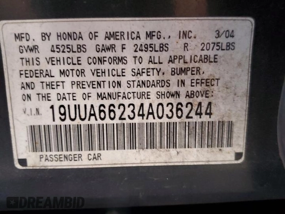 2004 Acura TL with VIN 19UUA66234A036244, listed as a Copart auction lot 46888675 with 0 mi miles and Salvage Title. Bid and sale history available at carsss.com. Image 12.
