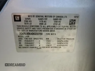 2013 GMC Terrain SLT с VIN 2GKFLVEK4D6233759, выставлен на аукционе Copart как лот 56061615 с пробегом 139 207 миль миль и Списание • Salvage title. История ставок и продаж доступна на DreamBid. Изображение 14.