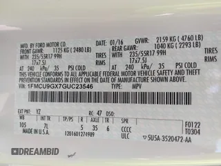 2016 Ford Escape SE with VIN 1FMCU9GX7GUC23546, listed as a IAAI auction lot 41735172 with 35,126 mi miles. Bid and sale history available at carsss.com. Image 9.