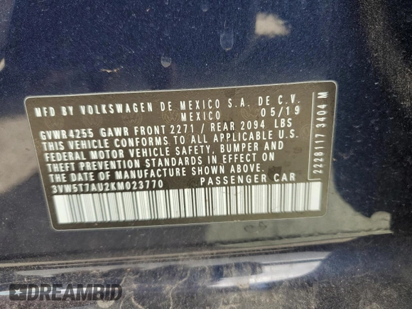2019 Volkswagen Golf GTI S with VIN 3VW5T7AU2KM023770, listed as a Copart auction lot 69821274 with 36,978 mi miles and Salvage Title. Bid and sale history available at carsss.com. Image 13.