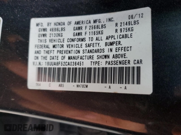 2012 Acura TL Tech Auto with VIN 19UUA8F52CA036451, listed as a Copart auction lot 51987955 with 123,568 mi miles and Salvage Title. Bid and sale history available at carsss.com. Image 13.