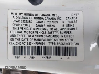2017 Honda Civic Sedan Si with VIN 2HGFC1E53HH707694, listed as a IAAI auction lot 38919183 with 139,701 mi miles. Bid and sale history available at carsss.com. Image 9.