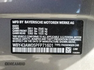 2023 BMW i4 eDrive35 with VIN WBY43AW05PFP71601, listed as a Copart auction lot 46821924 with 5,077 mi miles. Bid and sale history available at carsss.com. Image 13.