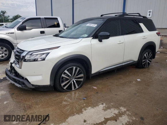 2023 Nissan Pathfinder Platinum with VIN 5N1DR3DK0PC277403, listed as a Copart auction lot 59861525 with 22,966 mi miles and Non repairable. Bid and sale history available at DreamBid. Image 1.