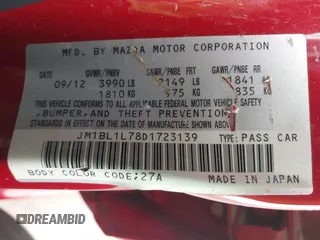 2013 Mazda 3 i Touring z VIN JM1BL1L78D1723139, wystawiony jako IAAI lot #41272925 z przebiegiem 33 964 mil mil oraz . Historia ofert i sprzedaży dostępna na DreamBid. Obrazek 9.