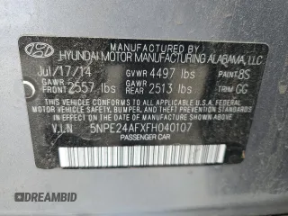 2015 Hyundai Sonata SE z VIN 5NPE24AFXFH040107, wystawiony jako Copart lot #59360675 z przebiegiem 163 886 mil mil oraz Szkoda całkowita • Salvage title. Historia ofert i sprzedaży dostępna na DreamBid. Obrazek 13.