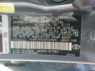 2014 Toyota Camry L with VIN 4T4BF1FK2ER428689, listed as a Copart auction lot 50825445 with 167,433 mi miles and Salvage Title. Bid and sale history available at DreamBid. Image 14.