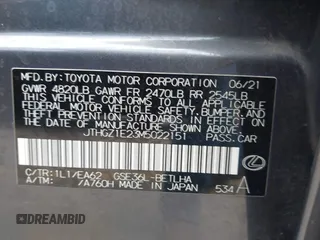 2021 Lexus IS 350 F Sport с VIN JTHGZ1E23M5022151, выставлен на аукционе IAAI как лот 42426248 с пробегом 26 937 миль миль и . История ставок и продаж доступна на DreamBid. Изображение 9.